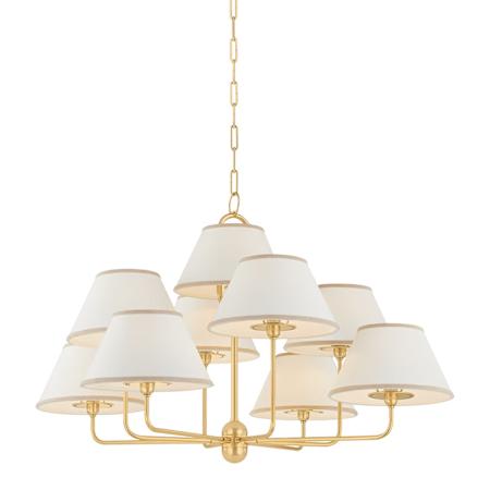 Hudson Valley Lighting Durland 9 Light 41" Wide Chandelier with Linen Shades Aged Brass
