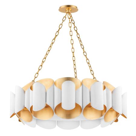 Hudson Valley Lighting Banks 12 Light 35" Wide Drum Chandelier Gold Leaf / White