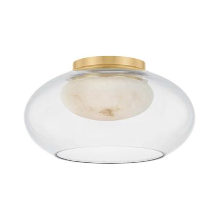 Hudson Valley Lighting Moore 12" Wide LED Flush Mount Ceiling Fixture with Glass and Alabaster Shades Aged Brass