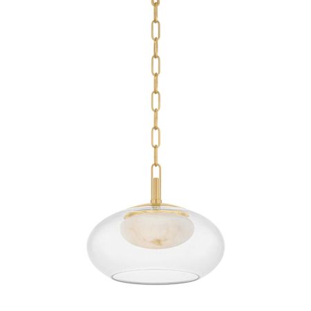 Hudson Valley Lighting Moore 12" Wide LED Pendant with Glass and Alabaster Shades Aged Brass
