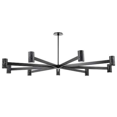 Hudson Valley Lighting Predock 9 Light 64" Wide LED Sputnik Chandelier with Neo Madera Marble Shades Black Brass