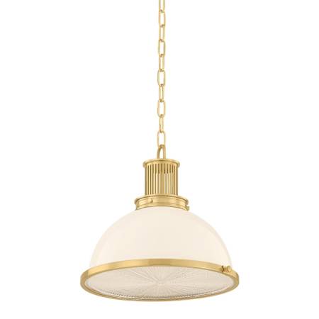 Hudson Valley Lighting Pinesbridge 15" Wide Pendant with Glossy Opal Glass Shade Aged Brass