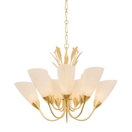 Hudson Valley Lighting Forest Glen 10 Light 42" Wide Chandelier with Seedy Cloud Glass Shades Vintage Gold Leaf