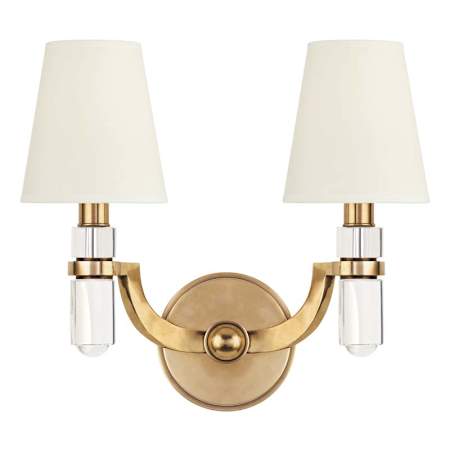 Hudson Valley Lighting Dayton 2 Light 12" Tall Wall Sconce Aged Brass / White Silk Shades