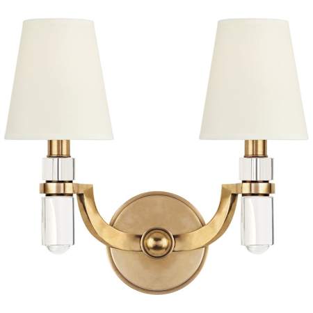 Hudson Valley Lighting Dayton 2 Light 12" Tall Wall Sconce Aged Brass / White Silk Shades