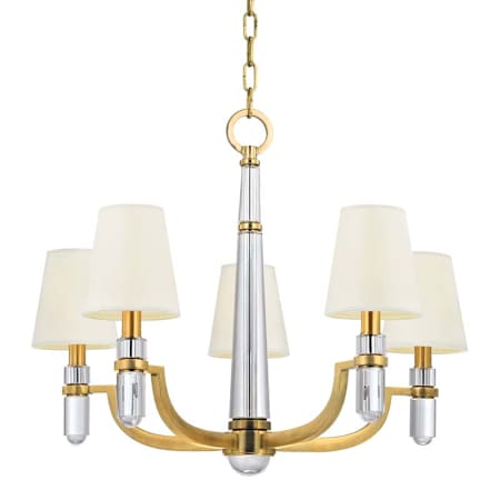 Hudson Valley Lighting Dayton 5 Light 25" Wide Chandelier Aged Brass / White Silk Shades