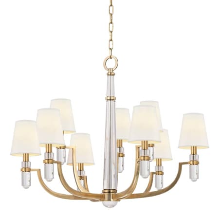 Hudson Valley Lighting Dayton 9 Light 33" Wide Chandelier Aged Brass / White Silk Shades