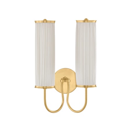 Hudson Valley Lighting Elaine 2 Light 17" Tall Wall Sconce with Pleated Silk Shades Aged Brass