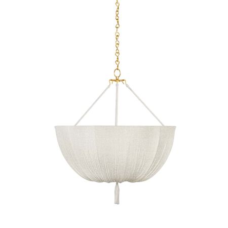 Hudson Valley Lighting Carolina 3 Light 30" Wide Pendant with Raw Silk Shade Aged Brass