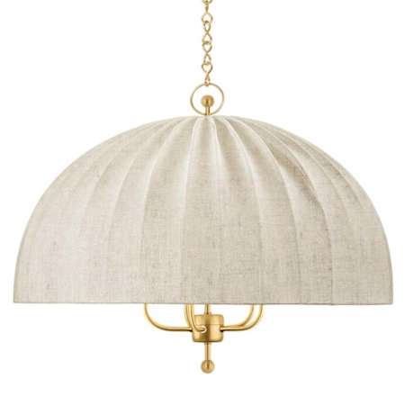 Hudson Valley Lighting Palmetto 5 Light 30" Wide Pendant with Natural Linen Shade Aged Brass