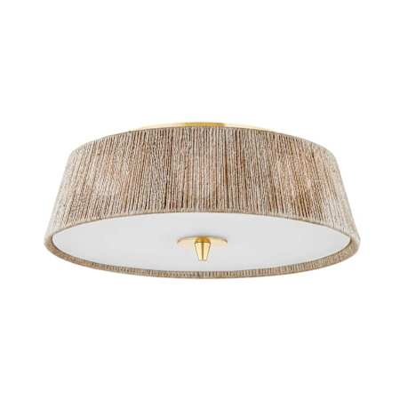 Hudson Valley Lighting George 3 Light 18" Wide Semi-Flush Ceiling Fixture with Abaca Rope Shade Aged Brass