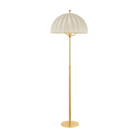 Hudson Valley Lighting Palmetto 3 Light 64" Tall Torchiere Floor Lamp with Natural Linen Shade Aged Brass