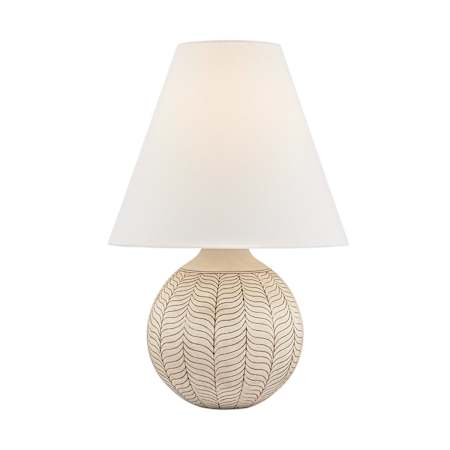 Hudson Valley Lighting Capers 30" Tall Vase Table Lamp with Natural Linen Shade Aged Brass / Ceramic Ivory Petal