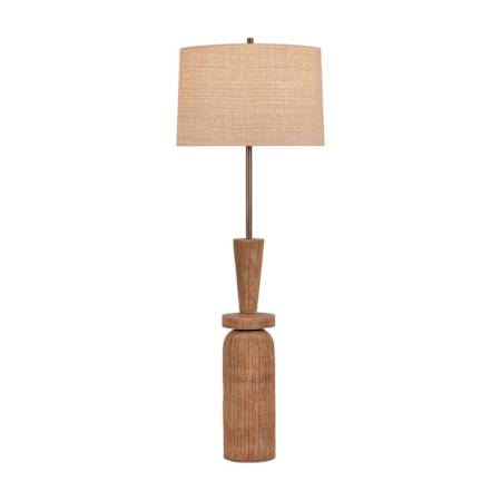 Hudson Valley Lighting Kinloch 64" Tall Torchiere Floor Lamp with Natural Raffia Shade Bronze Leaf / Ceramic Ash Brown