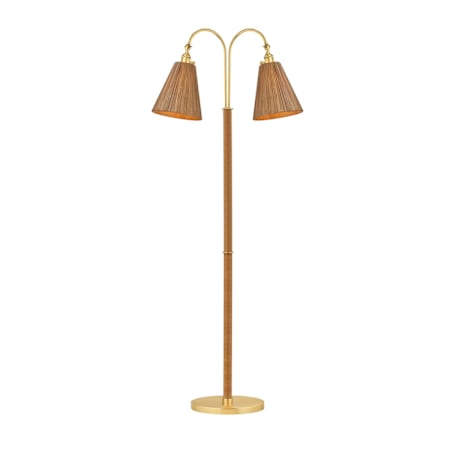 Hudson Valley Lighting Ruthin 2 Light 60" Tall Tree Floor Lamp with Natural Rattan Shades Aged Brass