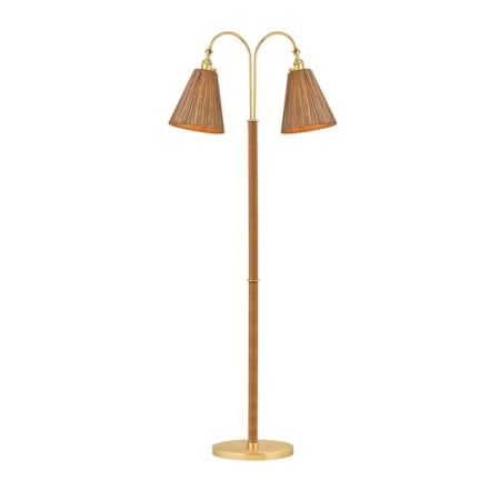 Hudson Valley Lighting Ruthin 2 Light 60" Tall Tree Floor Lamp with Natural Rattan Shades Aged Brass