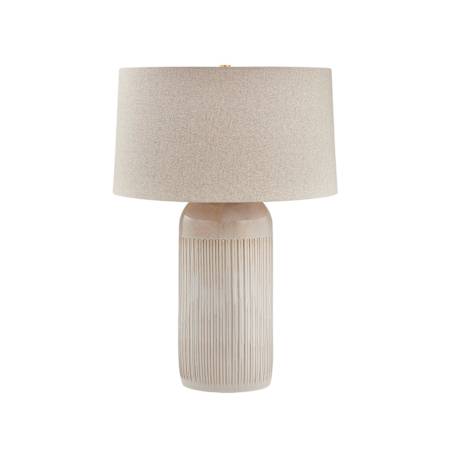Hudson Valley Lighting Stevens Point 30" Tall Buffet Table Lamp with Linen Shade Aged Brass / Ceramic Oyster White
