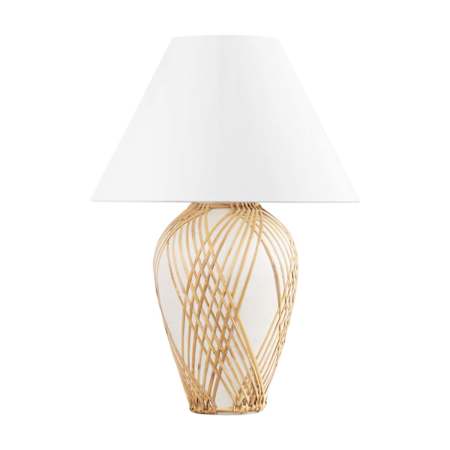 Hudson Valley Lighting Bayonne 29" Tall Table Lamp Vintage Gold Leaf / Ceramic White With Rattan