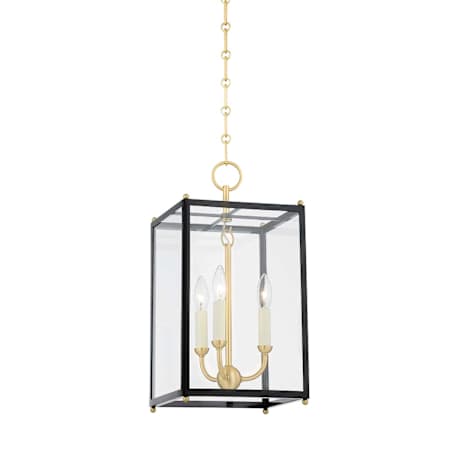 Hudson Valley Lighting Chaselton 10" Wide Three Light Lantern Pendant Aged Brass / Darkest Blue