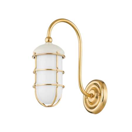 Hudson Valley Lighting Holkham 13" Tall Wall Sconce Aged Brass / Off White