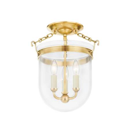 Hudson Valley Lighting Rousham 3 Light 13" Wide Flush Mount Bell Jar Ceiling Light Aged Brass