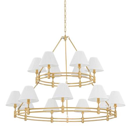 Hudson Valley Lighting Howard 15 Light 50" Wide Chandelier with Silk Shades Aged Brass