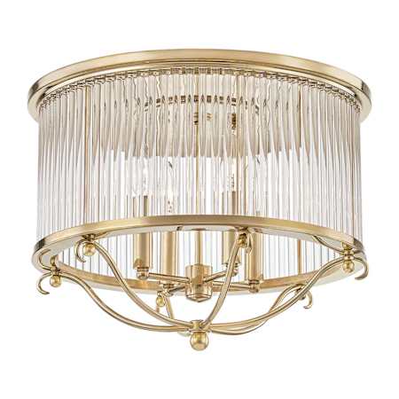 Hudson Valley Lighting Glass No.1 4 Light 19" Wide Flush Mount Ceiling Fixture with Clear Crystal Shade Aged Brass