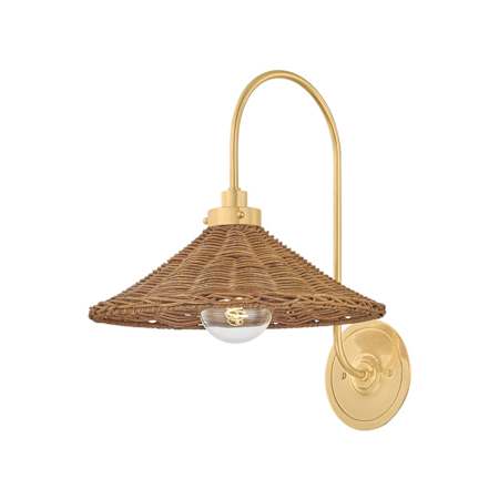 Hudson Valley Lighting Kensington 16" Tall Wall Sconce with Walnut Rattan Shade Aged Brass