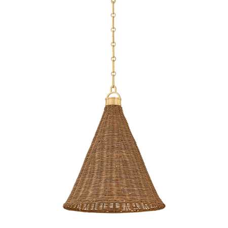 Hudson Valley Lighting Kensington 15" Wide Pendant with Walnut Rattan Shade Aged Brass