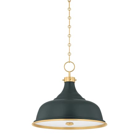 Hudson Valley Lighting Painted No. 1 3 Light 18" Wide Pendant Aged Brass / Soft Studio Green