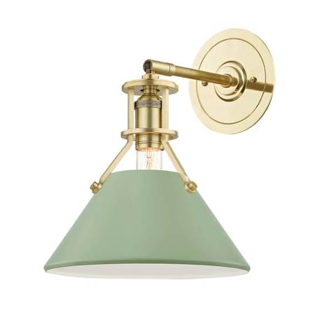 Hudson Valley Lighting Painted No. 2 12" Tall Wall Sconce Aged Brass / Leaf Green