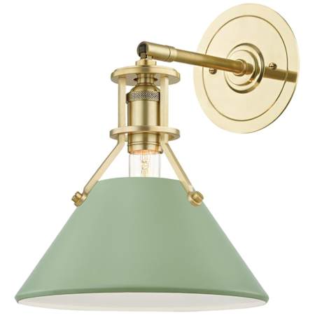 Hudson Valley Lighting Painted No. 2 12" Tall Wall Sconce Aged Brass / Leaf Green