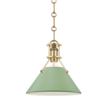 Hudson Valley Lighting Painted No. 2 10" Wide Mini Pendant Aged Brass / Leaf Green