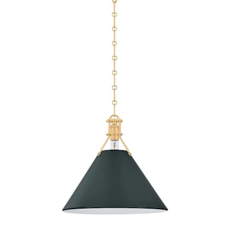 Hudson Valley Lighting Painted No. 2 16" Wide Pendant Aged Brass / Soft Studio Green