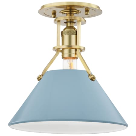 Hudson Valley Lighting Painted No.2 10" Wide Semi-Flush Ceiling Fixture Aged Brass / Blue Bird