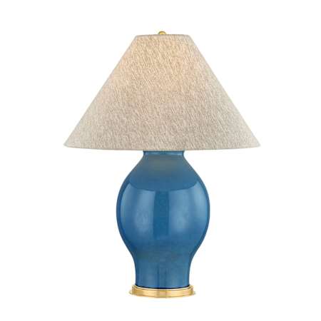 Hudson Valley Lighting Westhorpe 29" Tall Vase Table Lamp with Natural Linen Shade Aged Brass / Ceramic French Blue