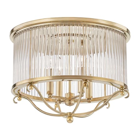 Hudson Valley Lighting Glass No.1 4 Light 19" Wide Flush Mount Ceiling Fixture with Clear Crystal Shade Aged Brass
