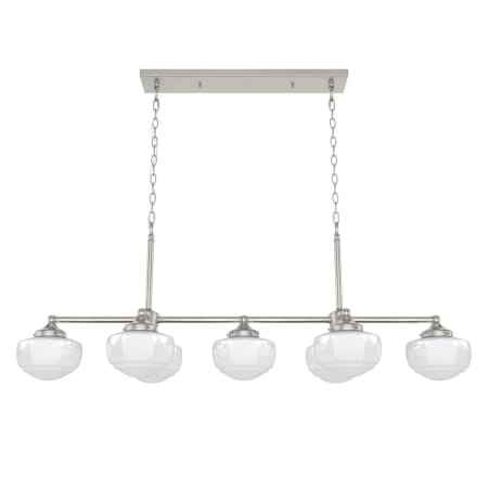 Hunter Saddle Creek 7 Light 52" Wide Linear Chandelier with White Glass Shades Brushed Nickel