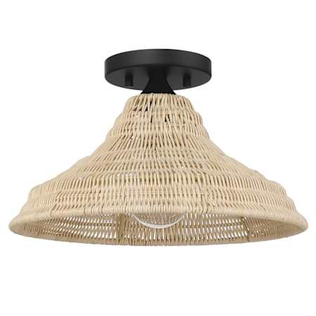 Hunter Agoura 14" Wide Semi-Flush Ceiling Fixture Natural Rattan / Matte Black