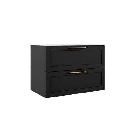 ICO Bath Rhythm 32" Wide Vanity Set with Cabinet, Stone Composite Vanity Cabinet Top, Frameless Mirror, Modern Legs, and Handle Pull - Less Sink Matte Black