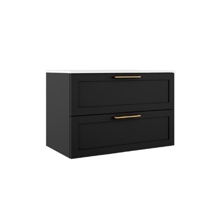 ICO Bath Rhythm 36" Wide Single Basin Vanity Set with Cabinet, Stone Composite Vanity Sink Top, Modern Legs, and Handle Pull Matte Black