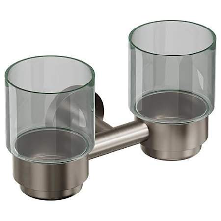 ICO Bath Volkano Summit Wall Mounted Double Glass Tumbler with Brass Mounting Bracket Brushed Nickel