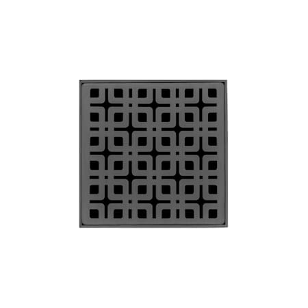 Infinity Drain 4" x 4" KD 4 Center Drain Kit with Link Pattern Decorative Plate, ABS Bonded Flange Drain Body, 2", 3" and 4" Outlet Gunmetal
