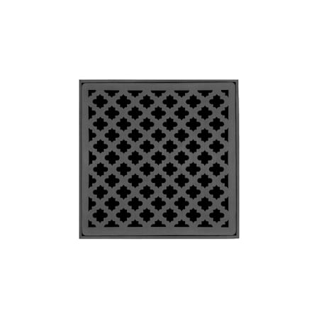 Infinity Drain 5" x 5" MD 5 High Flow Center Drain Complete Kit with Moor Pattern Decorative Plate with ABS Drain Body, 2" Outlet Gunmetal