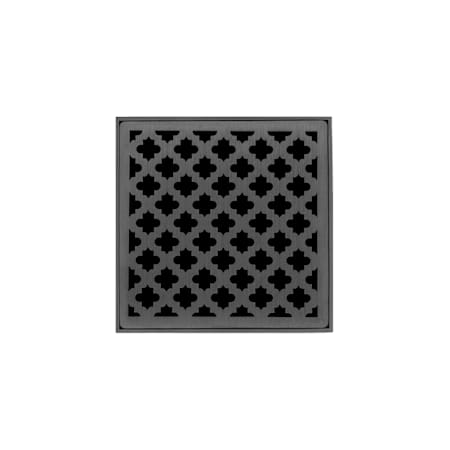 Infinity Drain 4" x 4" MD 4 Center Drain Complete Kit with Moor Pattern Decorative Plate with PVC Bonded Flange Drain Body, 2", 3" and 4" Outlet Gunmetal