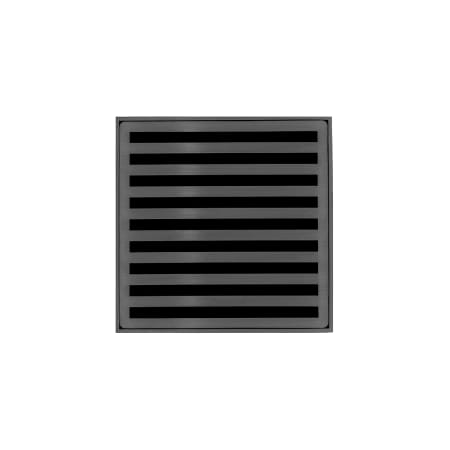 Infinity Drain 4" x 4" ND 4 Center Drain Complete Kit with Lines Pattern Decorative Plate with ABS Drain Body, 2" Outlet Gunmetal
