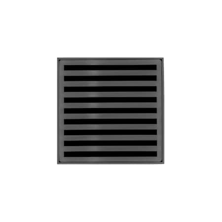 Infinity Drain 4" x 4" ND 4 Center Drain Complete Kit with Lines Pattern Decorative Plate with PVC Drain Body, 2" Outlet Gunmetal