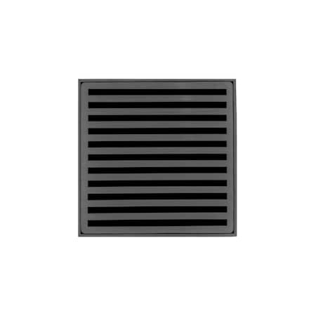 Infinity Drain 5" x 5" ND 5 Center Drain Complete Kit with Lines Pattern Decorative Plate with Stainless Steel Bonded Flange Drain Body, 2" No Hub Outlet Gunmetal