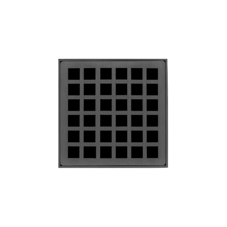 Infinity Drain 4" x 4" QD 4 Center Drain Complete Kit with Squares Pattern Decorative Plate with Cast Iron Drain Body for Hot Mop, 2" Outlet Gunmetal