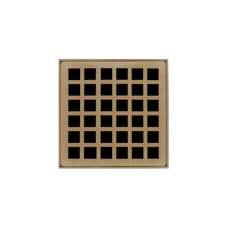Infinity Drain 4" x 4" QD 4 Center Drain Complete Kit with Squares Pattern Decorative Plate with PVC Drain Body, 2" Outlet Satin Bronze